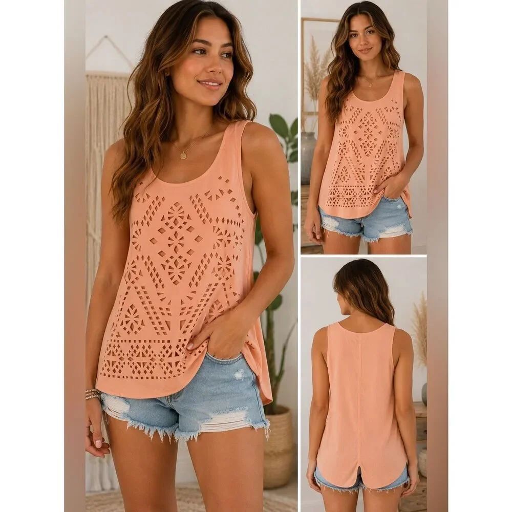Blu Pepper Peach Laser Cut Sleeveless Tank Top Size Medium